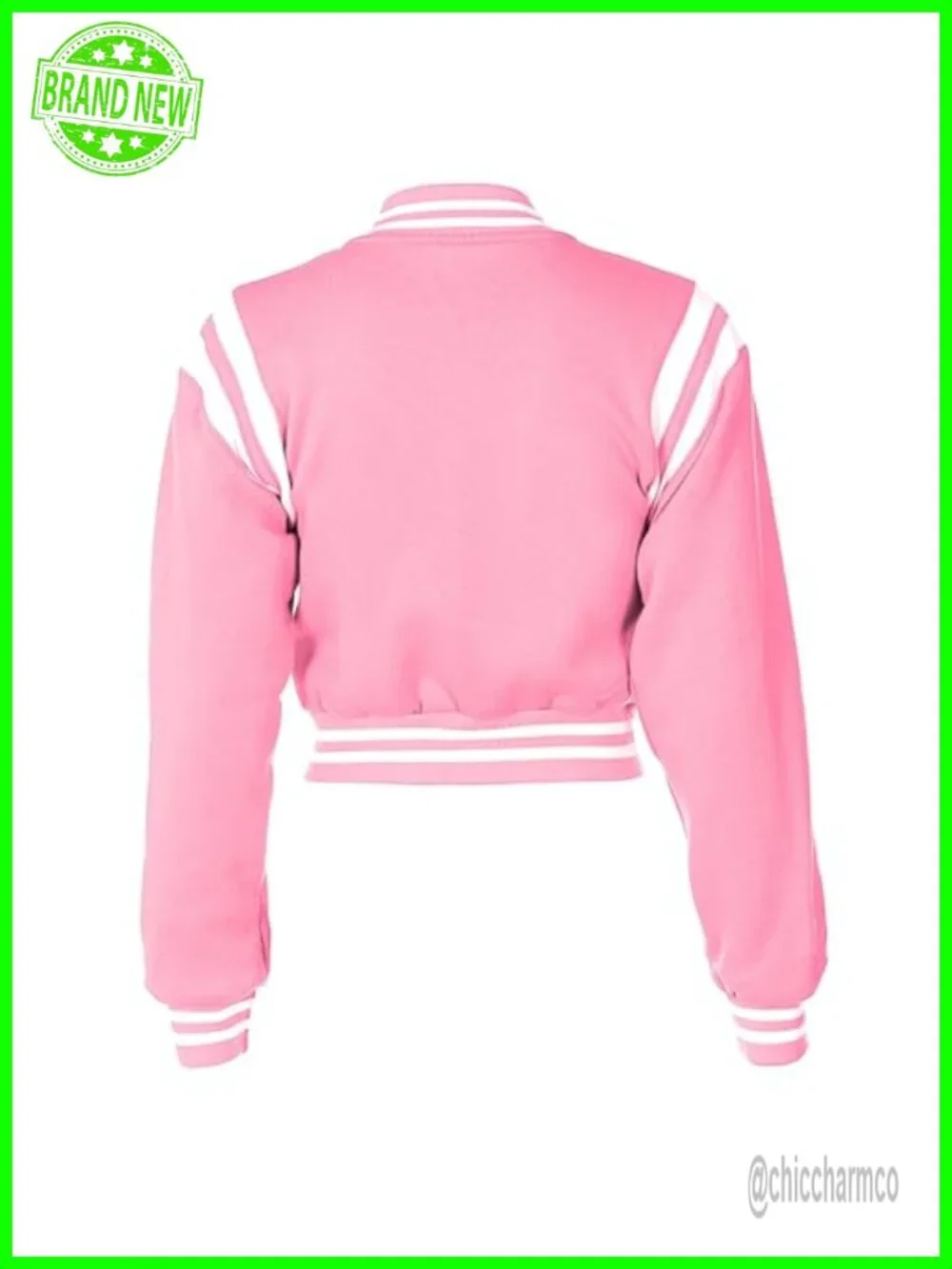 Women's Varsity Baseball Jacket Crop Coat Lightweight Sportswear Snap Button